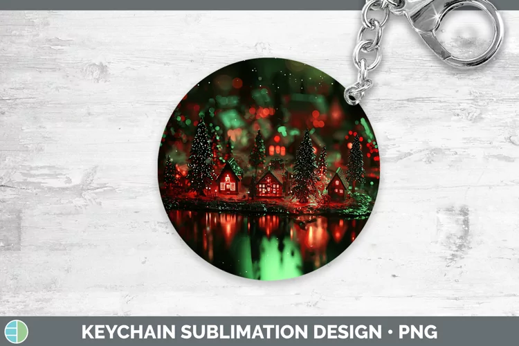 Neon Christmas Village Keychain Sublimation Keyring Des