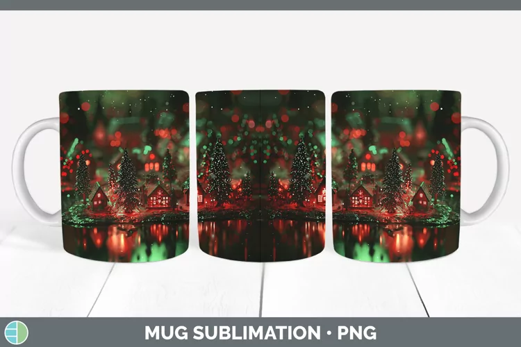 Neon Christmas Village Mug Wrap Sublimation Coffee Cup