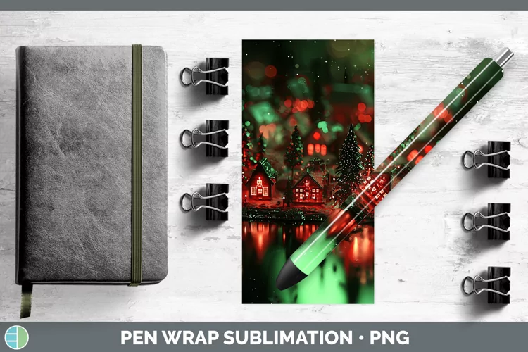 Neon Christmas Village Pen Wrap Sublimation Pen Designs