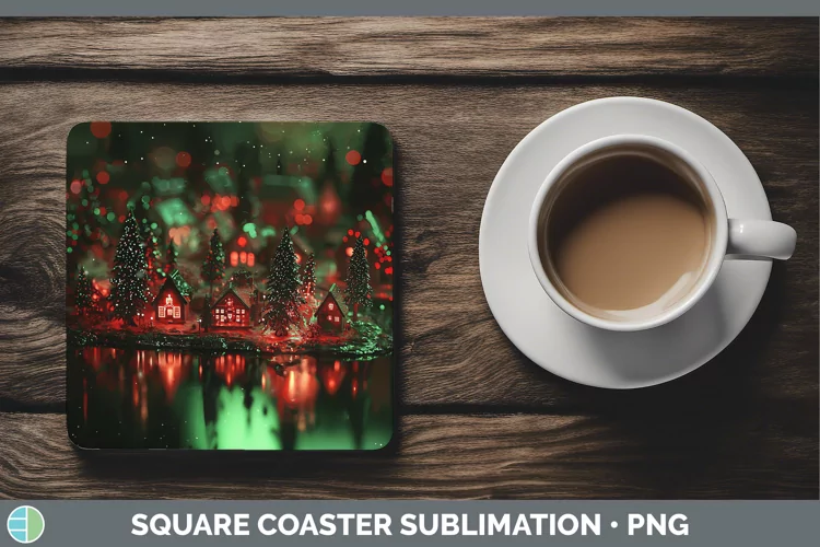 Neon Christmas Village Square Coaster Sublimation Coast