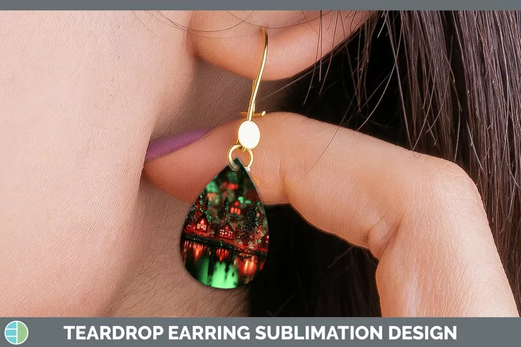 Neon Christmas Village Teardrop Earrings Sublimation Ea