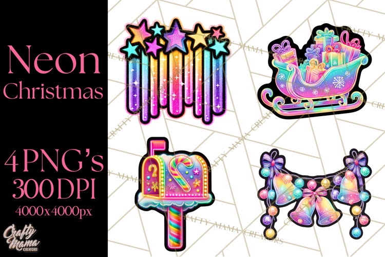 Neon Christmas Clipart Png, Kawaii Holiday Sticker Icons