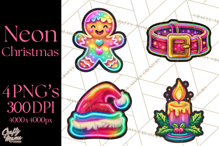 Neon Christmas Clipart Png, Kawaii Holiday Sticker Icons