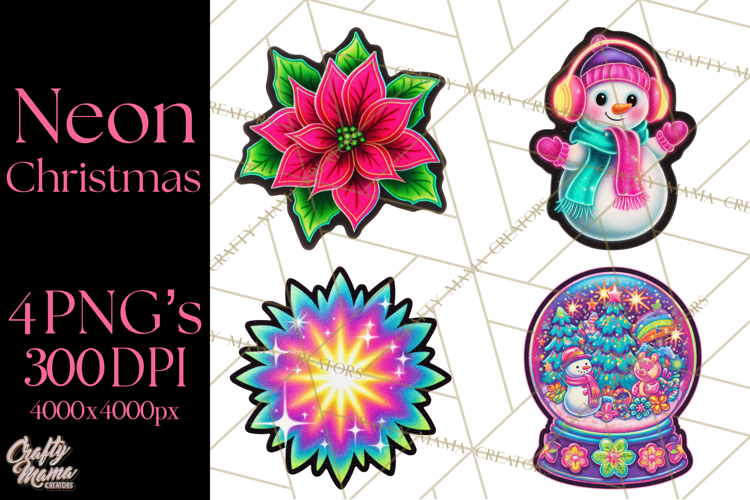 Neon Christmas Clipart Png, Kawaii Holiday Sticker Icons example image 1