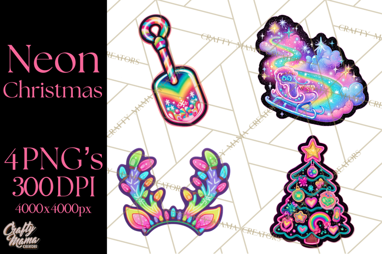 Neon Christmas Clipart Png, Kawaii Holiday Sticker Icons example image 1