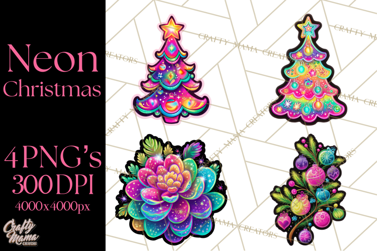 Neon Christmas Clipart Png, Kawaii Holiday Sticker Icons