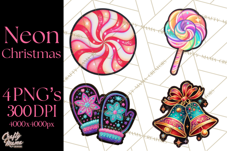 Neon Christmas Clipart Png, Kawaii Holiday Sticker Icons