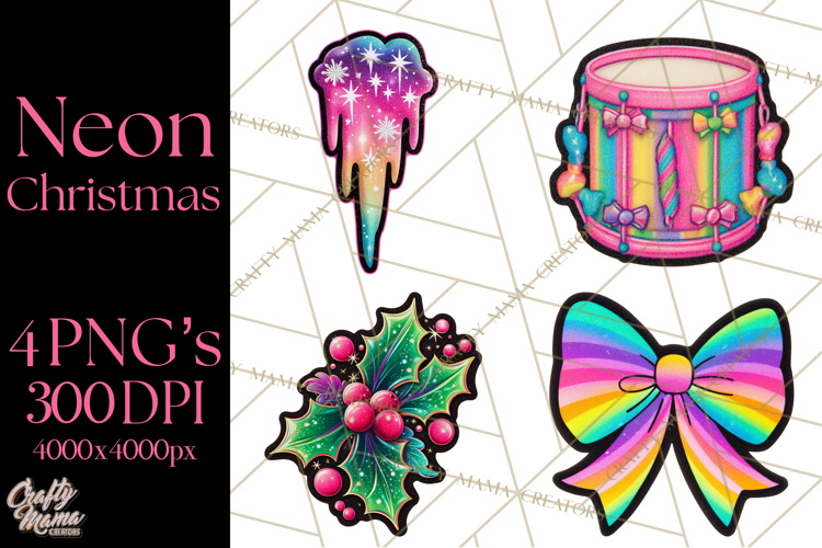 Neon Christmas Clipart Png, Kawaii Holiday Sticker Icons example image 1
