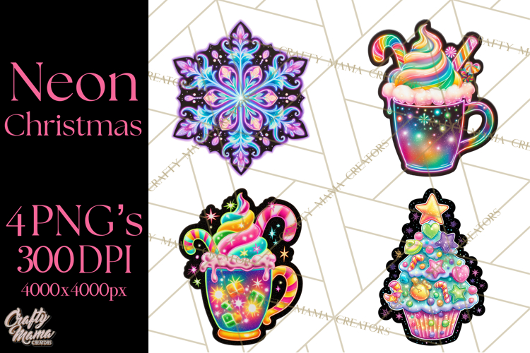 Neon Christmas Clipart Png, Kawaii Holiday Sticker Icons example image 1