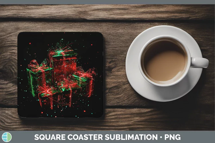 Neon Christmas Gifts Square Coaster Sublimation Coaster Desi