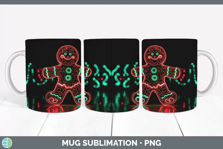 Neon Christmas Gingerbread Man Mug Wrap Sublimation Coffee C