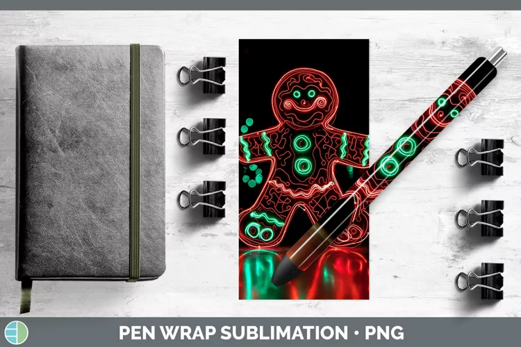 Neon Christmas Gingerbread Man Pen Wrap Sublimation Pen Desi