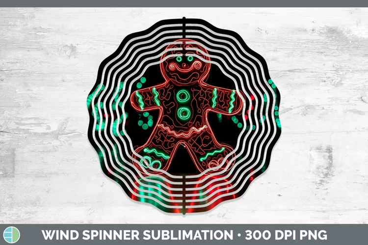 Neon Christmas Gingerbread Man Wind Spinner Sublimation Spin