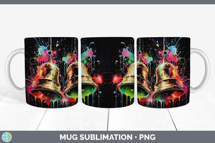 Neon Christmas Jingle Bells Mug Wrap Sublimation Coffee Cup
