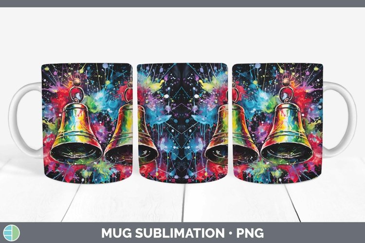 Neon Christmas Jingle Bells Mug Wrap Sublimation Coffee Cup