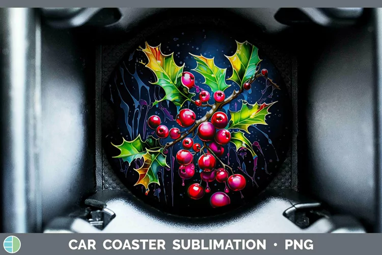 Neon Christmas Mistletoe Car Coaster Sublimation Coaster Des