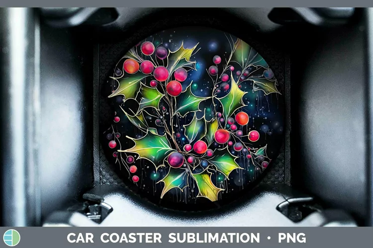 Neon Christmas Mistletoe Car Coaster Sublimation Coaster Des