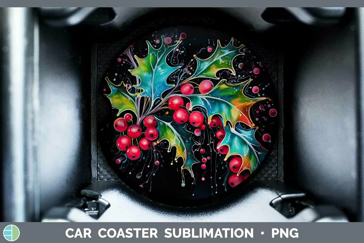 Neon Christmas Mistletoe Car Coaster Sublimation Coaster Des