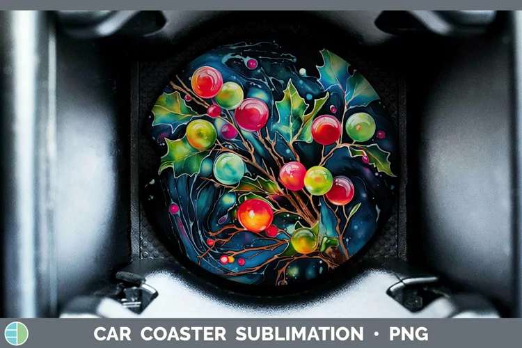 Neon Christmas Mistletoe Car Coaster Sublimation Coaster Des