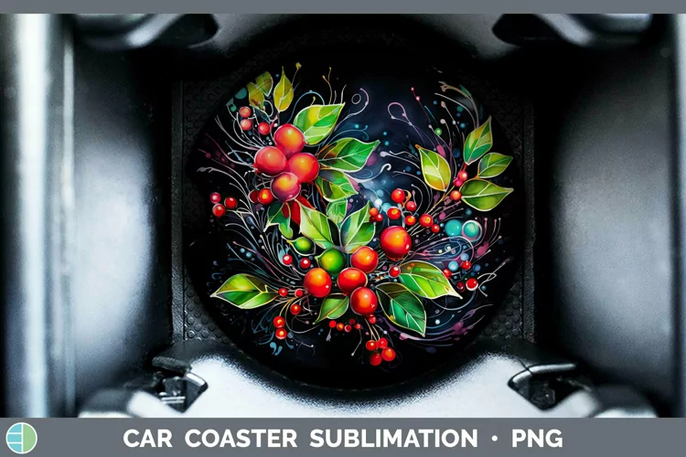 Neon Christmas Mistletoe Car Coaster Sublimation Coaster Des
