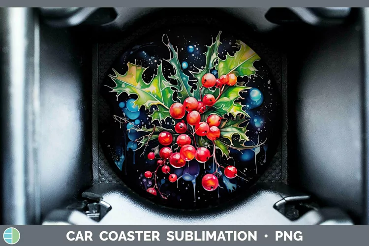 Neon Christmas Mistletoe Car Coaster Sublimation Coaster Des