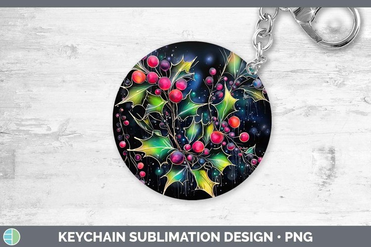 Neon Christmas Mistletoe Keychain Sublimation Keyring Design