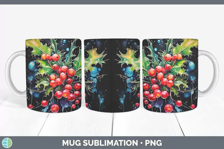 Neon Christmas Mistletoe Mug Wrap Sublimation Coffee Cup Des