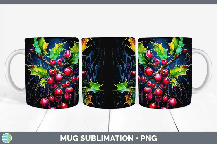 Neon Christmas Mistletoe Mug Wrap Sublimation Coffee Cup Des