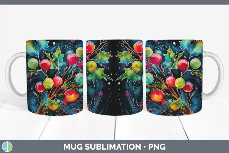Neon Christmas Mistletoe Mug Wrap Sublimation Coffee Cup Des
