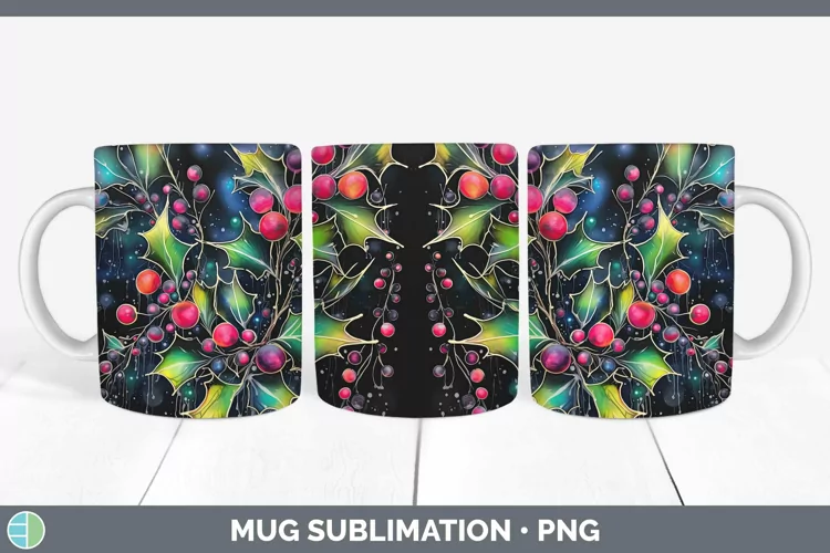 Neon Christmas Mistletoe Mug Wrap Sublimation Coffee Cup Des