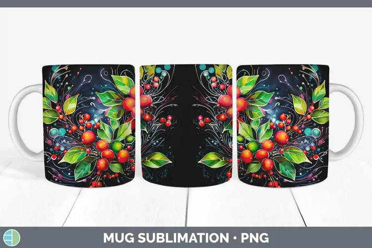 Neon Christmas Mistletoe Mug Wrap Sublimation Coffee Cup Des