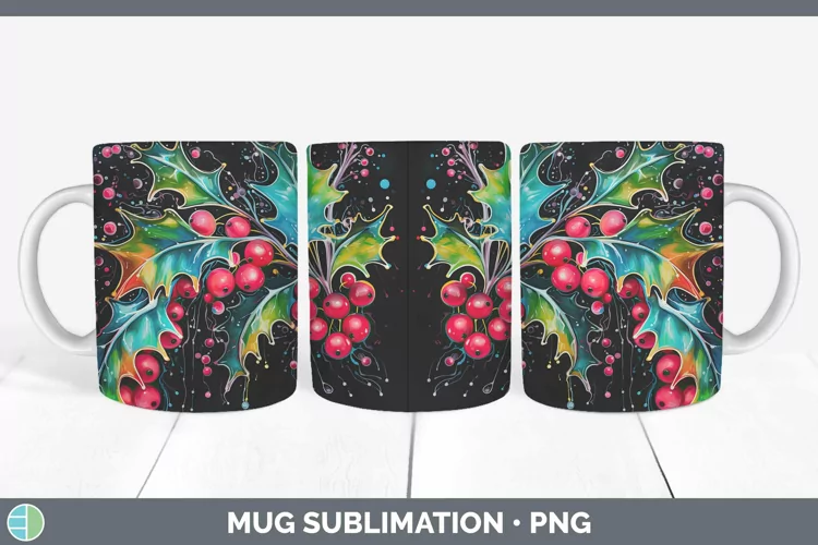 Neon Christmas Mistletoe Mug Wrap Sublimation Coffee Cup Des