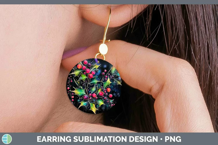 Neon Christmas Mistletoe Round Earrings Sublimation Earrings