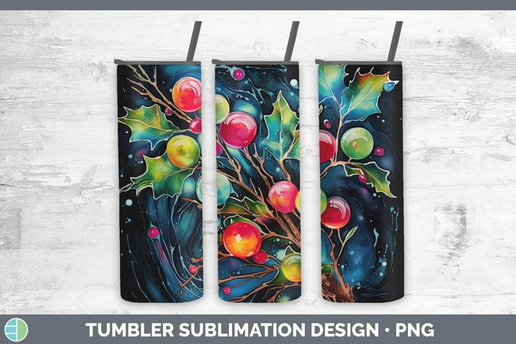 Neon Christmas Mistletoe Tumbler Sublimation 20 oz Skinny Tu
