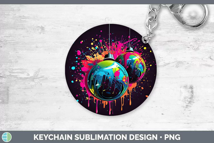 Neon Christmas Ornaments Keychain Sublimation Keyring Design