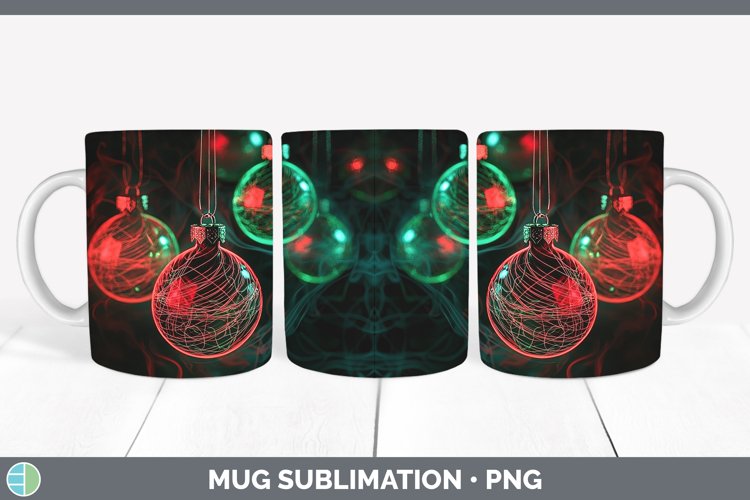 Neon Christmas Ornaments Mug Wrap Sublimation Coffee Cup Des