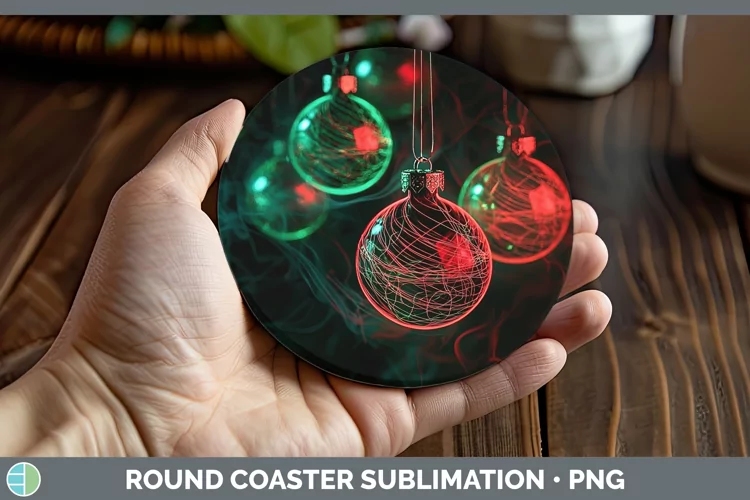 Neon Christmas Ornaments Round Coaster Sublimation Coaster D