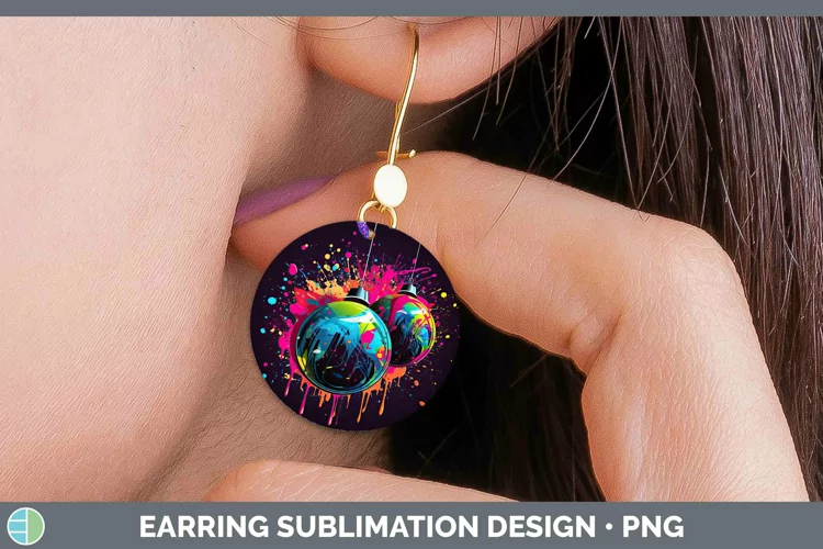 Neon Christmas Ornaments Round Earrings Sublimation Earrings