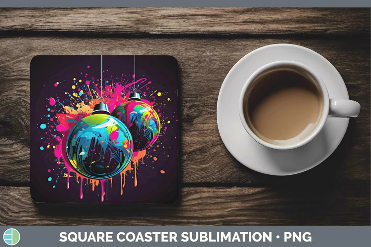 Neon Christmas Ornaments Square Coaster Sublimation Coaster