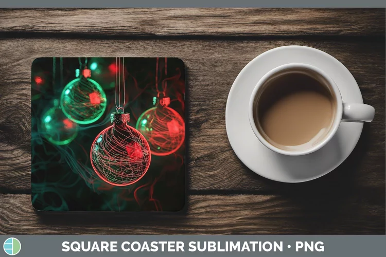 Neon Christmas Ornaments Square Coaster Sublimation Coaster
