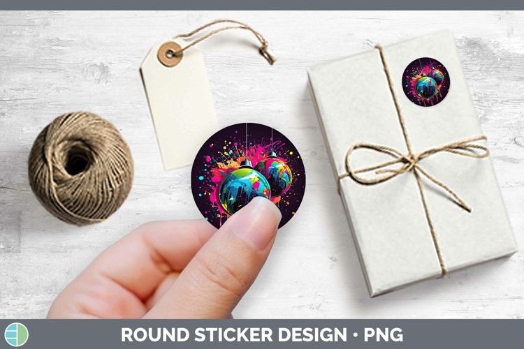 Neon Christmas Ornaments Stickers | Round Labels Designs