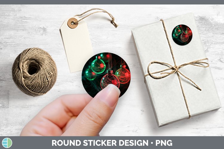 Neon Christmas Ornaments Stickers | Round Labels Designs