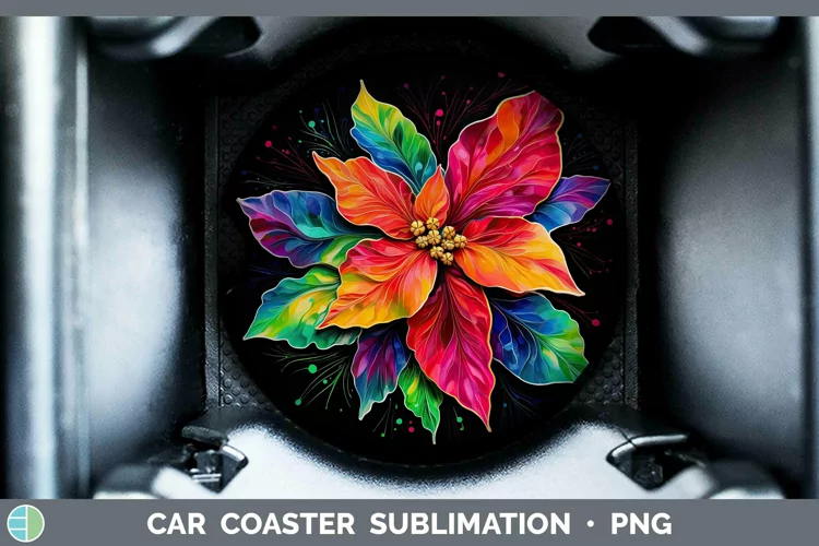Neon Christmas Poinsettia Car Coaster Sublimation Coaster De