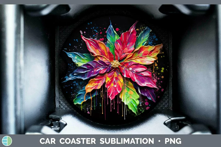 Neon Christmas Poinsettia Car Coaster Sublimation Coaster De