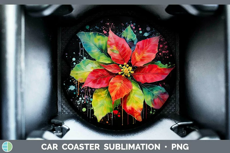 Neon Christmas Poinsettia Car Coaster Sublimation Coaster De