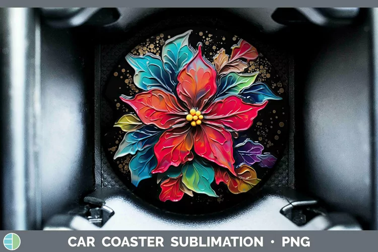Neon Christmas Poinsettia Car Coaster Sublimation Coaster De
