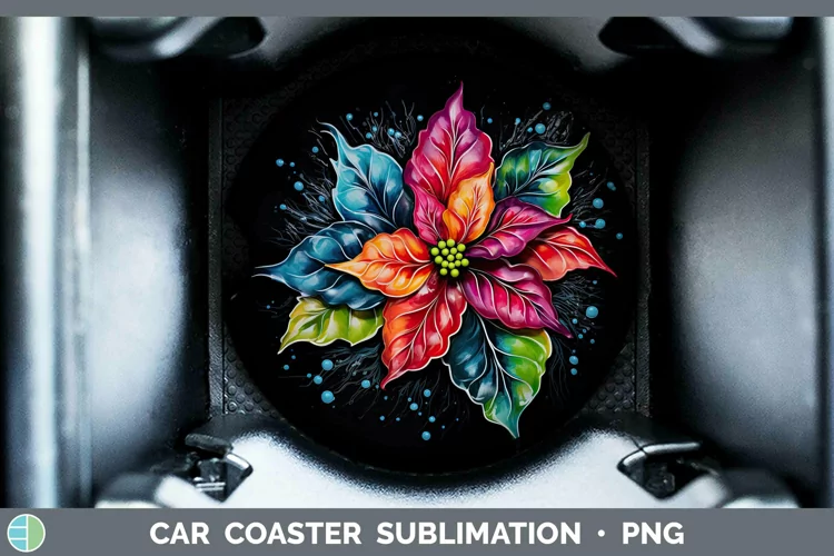 Neon Christmas Poinsettia Car Coaster Sublimation Coaster De