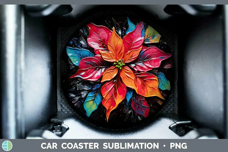 Neon Christmas Poinsettia Car Coaster Sublimation Coaster De