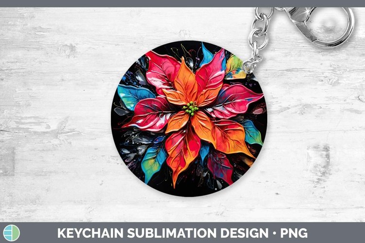 Neon Christmas Poinsettia Keychain Sublimation Keyring Desig