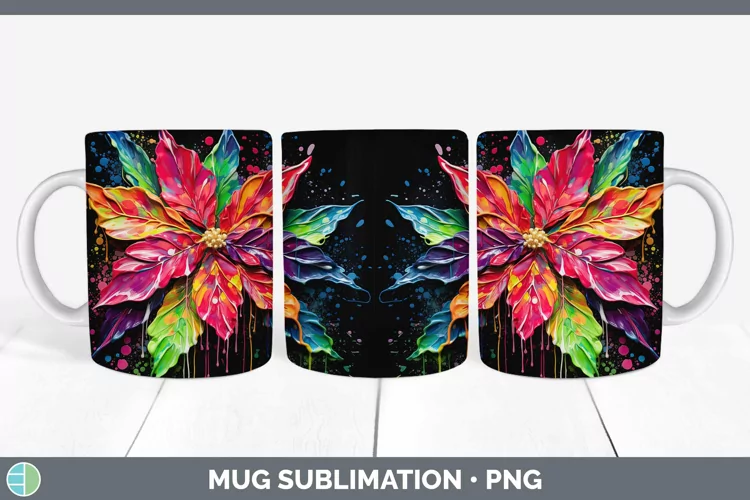 Neon Christmas Poinsettia Mug Wrap Sublimation Coffee Cup De